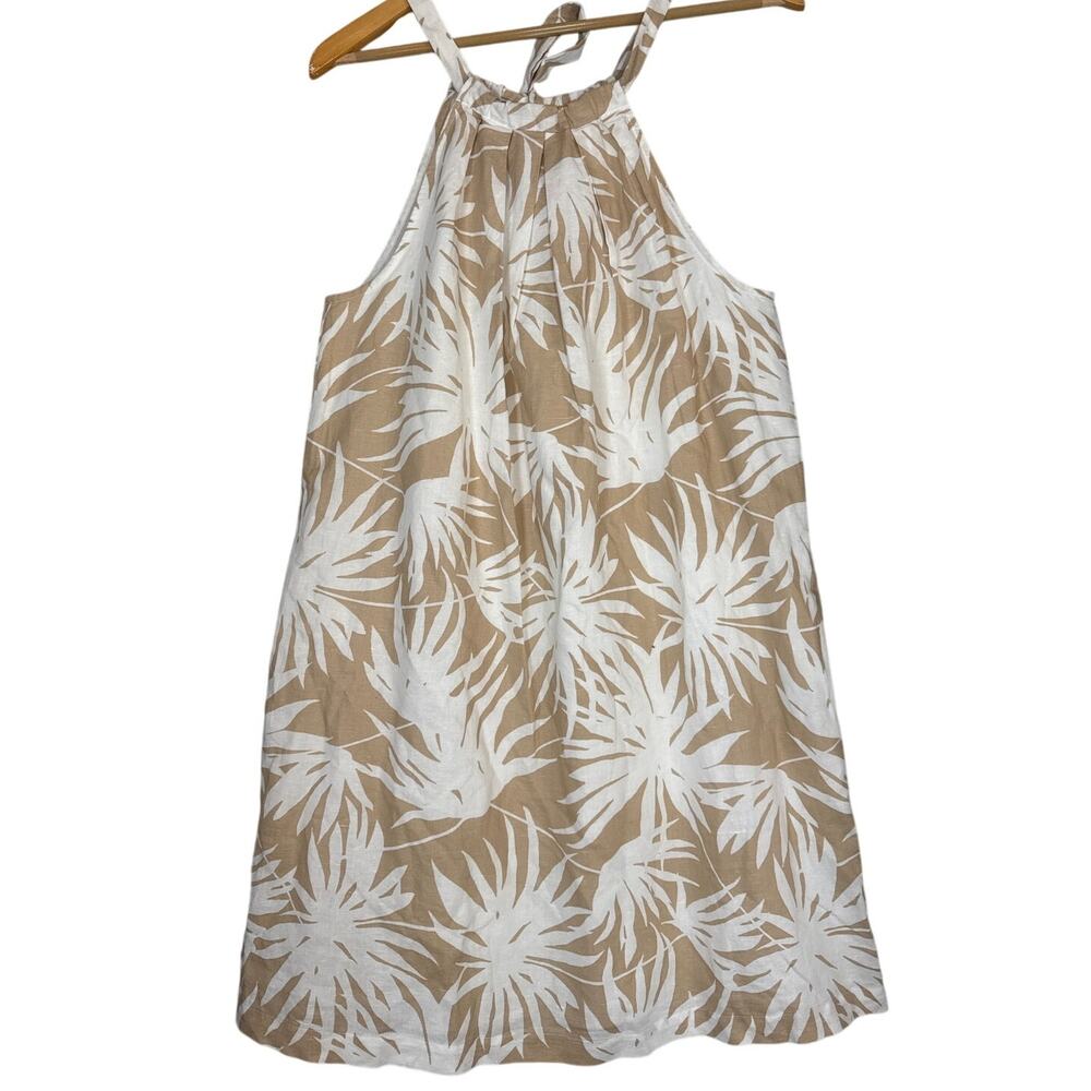 Gap Tie-Back Sleeveless Linen Halter Dress Womens 10 Cream Beige Resortwear